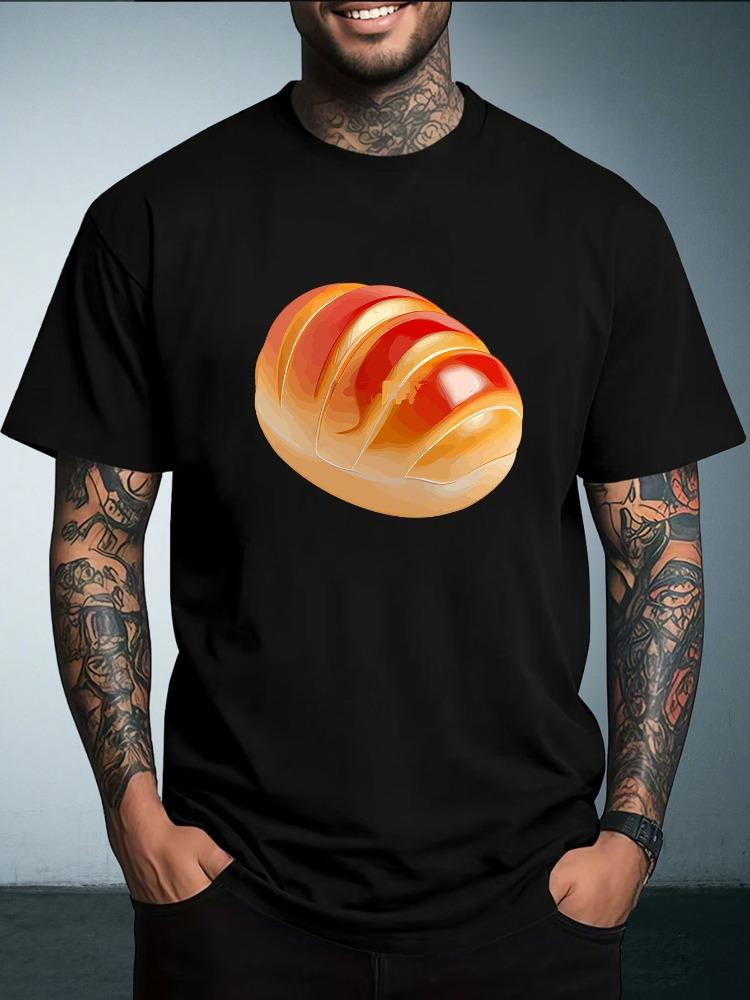 Unisex Summer White Short Sleeve Tee Realistic Golden Butter Bread Food Graphic Print Crew Neck Loose Casual Male Daily Tops