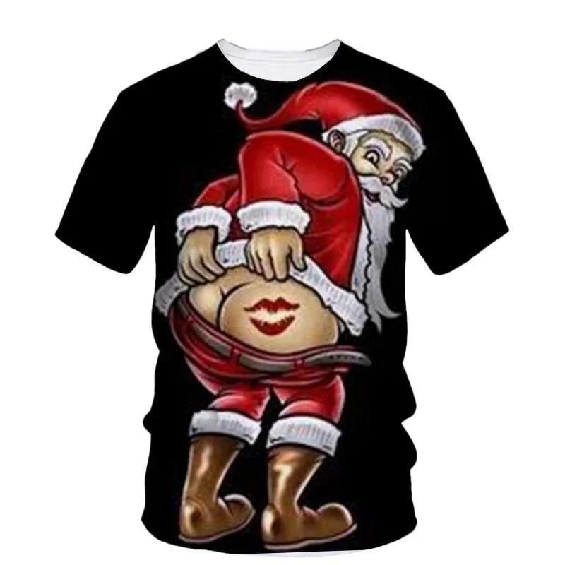 New Summer 3D Christmas Tree, Santa Claus Printed T-shirt, Snowman, Reindeer Pattern, Men's T-shirt, Children's Fun Short Sleeve Top