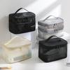 Double Layer Cosmetic Bag, Large Portable Mesh Travel Cosmetic Bag, with Double Zipper Makeup Brush Multifunctional Toiletry Bag