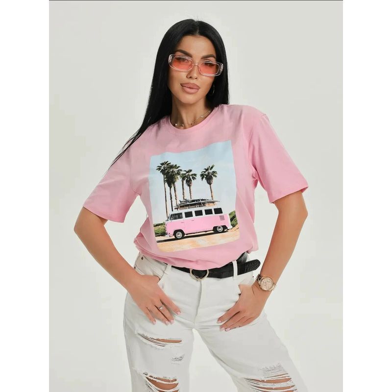 New Printed T-shirt Top Fashion Wind New Fashion Casual Loose Crew Neck T-shirt Top Top