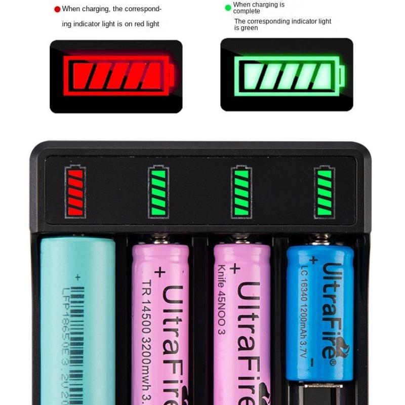 Зарядное устройство с 2/4 слотами и кабелем светодиодного индикатора. Зарядное устройство для литиевых батарей 4,2 В. Адаптер быстрой зарядки для 18650, 18500, 16340, 14500, 26650.
