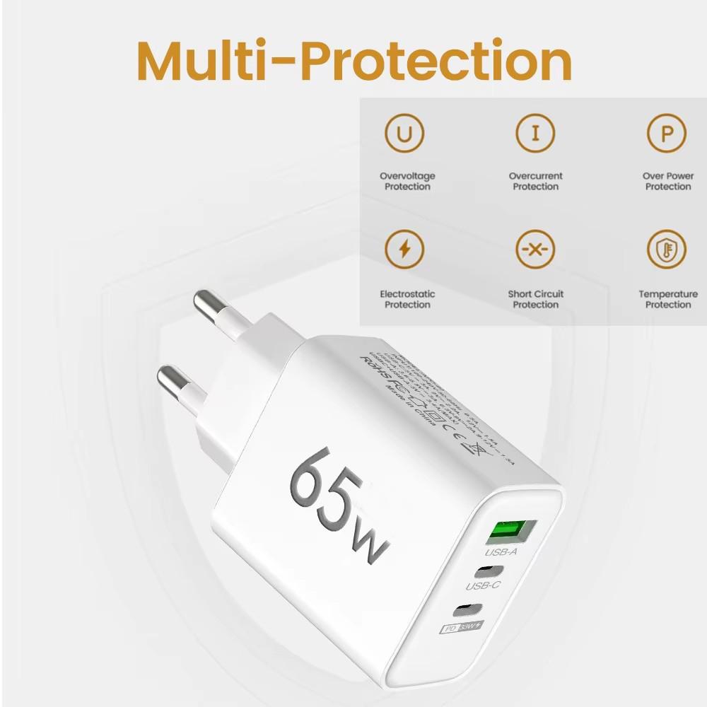 65W USB Fast Charging Type C PD Charger Quick Charge Mobile Phone Power Adapter for iPhone 14 15 Pro Xiaomi Samsung Oneplus