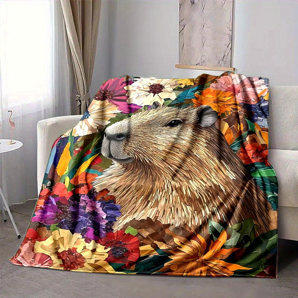 1pc Capybara, Floral Blanket - Perfect Gift for Birthdays, Christmas & Halloween- Soft, Warm & Versatile yy250909153