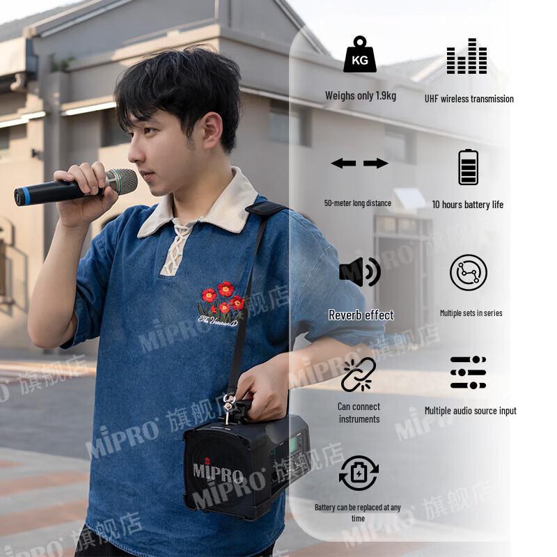 MIPRO MA-100SBII Портативный Bluetooth-динамик-усилитель с ручным микрофоном, штекер CN (адаптер в комплекте)