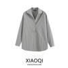 Fashion Style 2024 New Fall Women's Clothing Commute Style Gray Stripes Polo Shirt Collar Shirt 05177798205