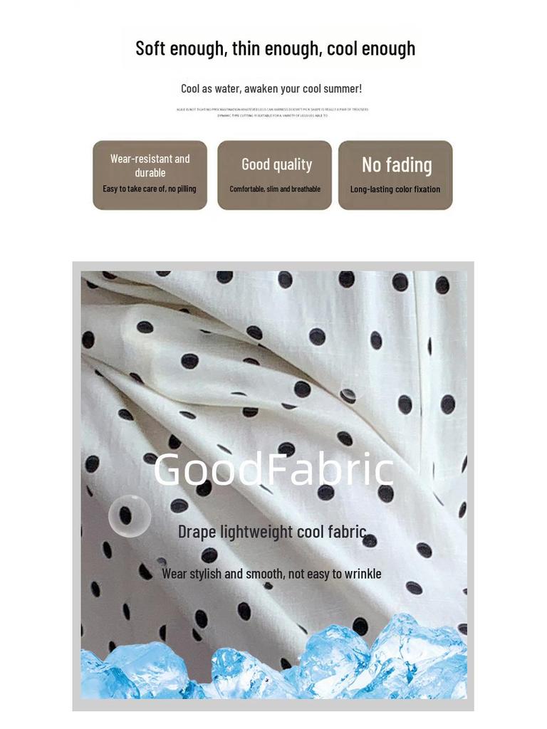 Женские брюки-юбки с высокой талией и широкими штанинами в горошек 2024 года — корейский стиль, лето, длина девять точек