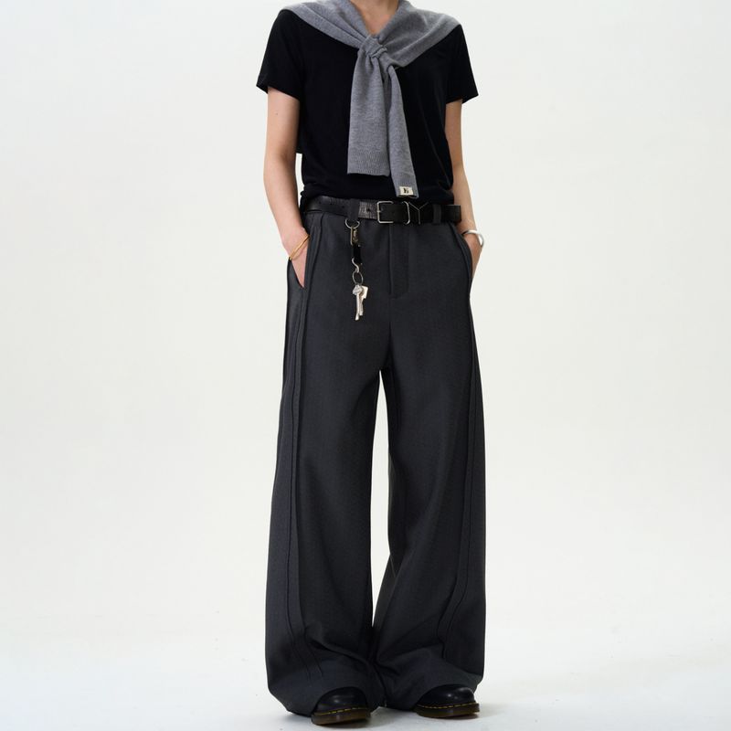 Madwitch Retro Classy Drape Double Pleated Casual Suit Pants Men and Women Loose Straight-leg Cleanfit Wide-Leg Pants