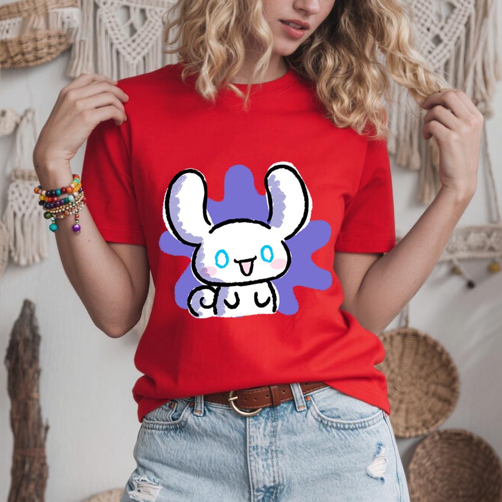 Cinnamoroll Doodle Sweetness Print Cotton T Shirt for Women Casual Soft Comfort Top 2026 Summer