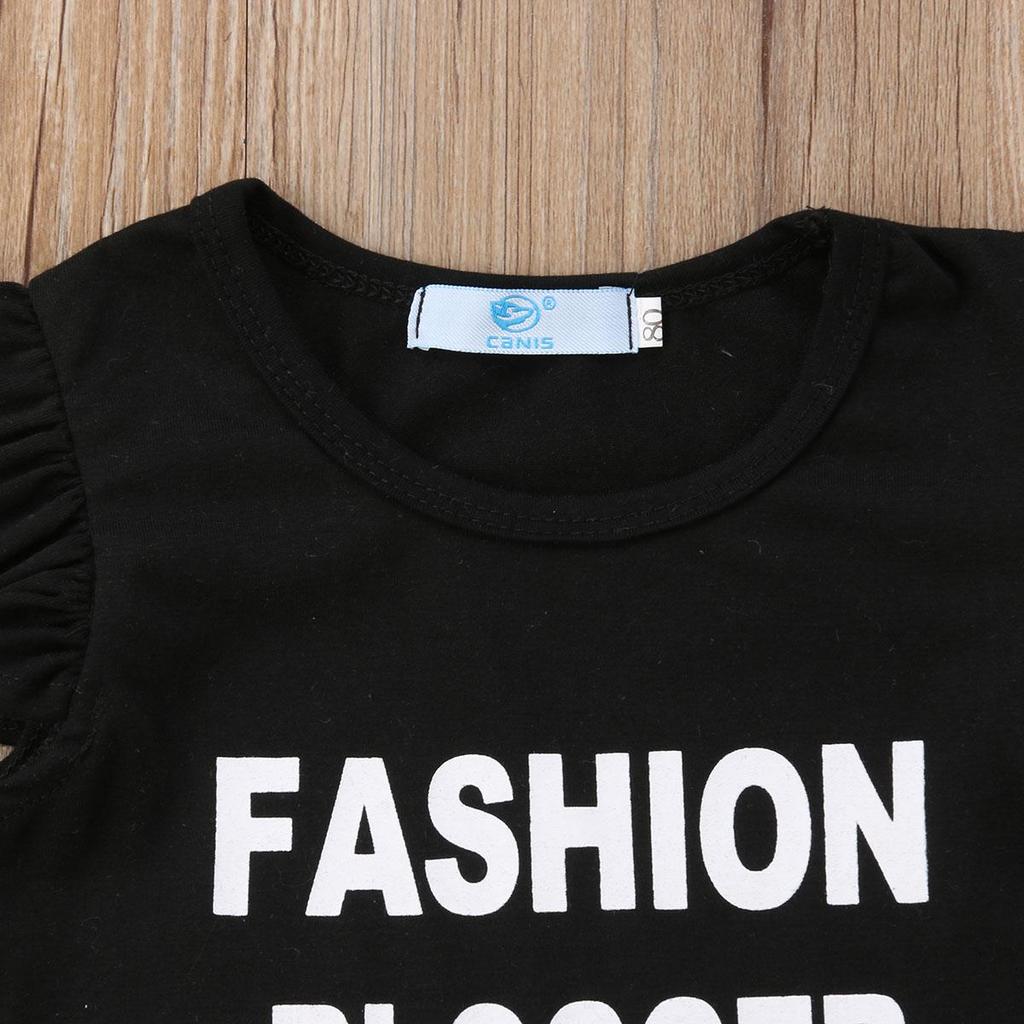 Baby Girls Summer Clothes Set Sleeveless Letter Print O-neck Ruffle Tops+Stripe Bell Bottom Pants Kids 2Pcs Casual Outfits