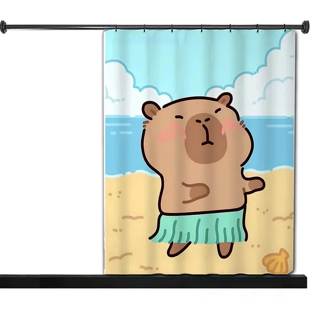 Шторка для душа водонепроницаемая полиэстер краска цветная для ванной Kawaii Капибары домашний декор ванной с крючками