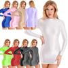 Womens Glossy Long Sleeve Pencil Bodycon Dress Solid Color Smooth Stretchy Mini Party Dresses