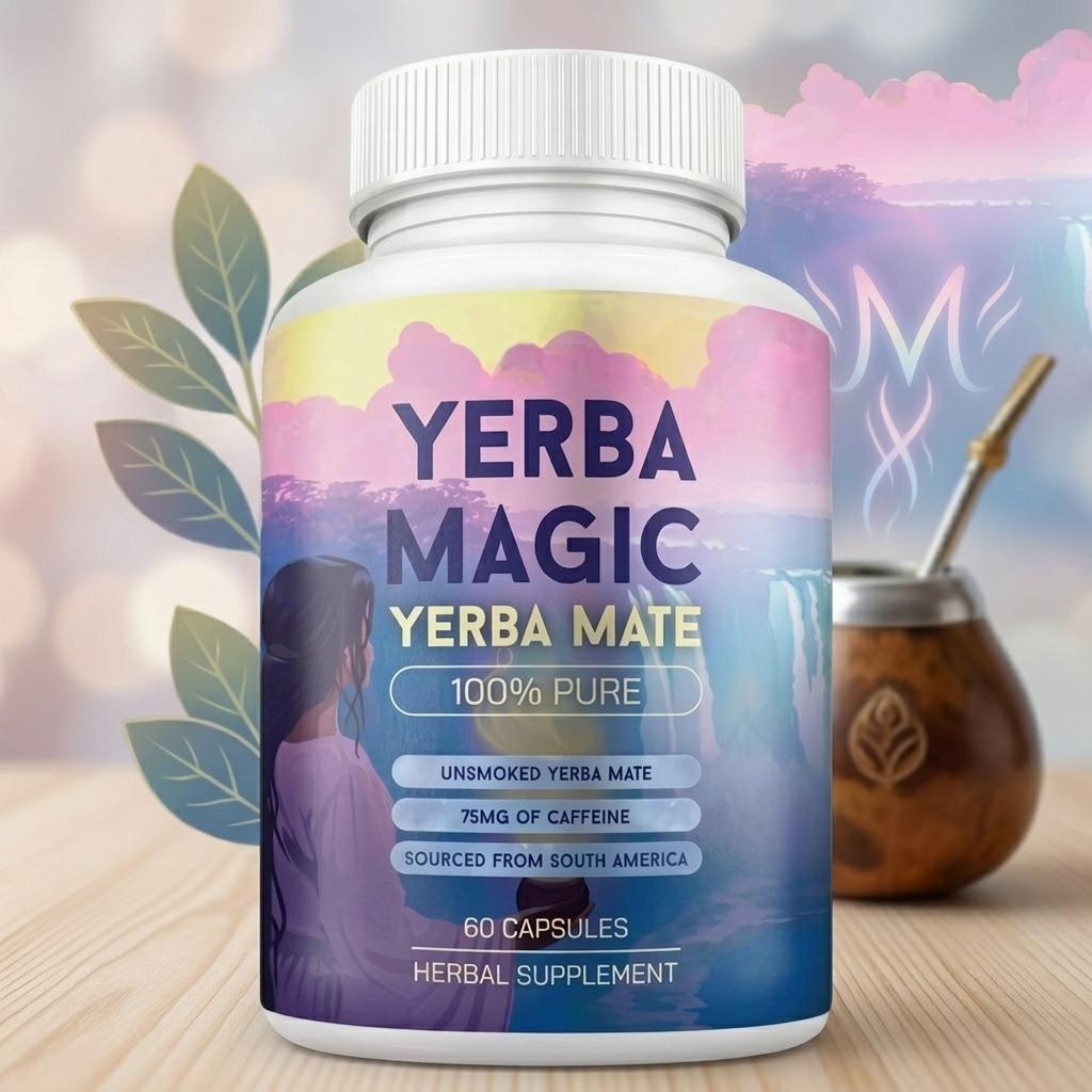 Yerba Magic Pure Yerba Mate Capsules – 100% Unsmoked South American Herbal Extract for Energy & Focus (60 Count)
