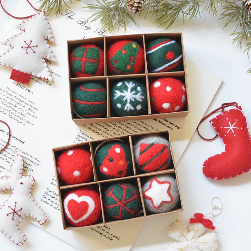 6 шт./коробка Войлочные подвесные шары для вечеринки Подарки Рождественские украшения Дом Санта Снеговик Оформление витрины Шары Украшения Праздник