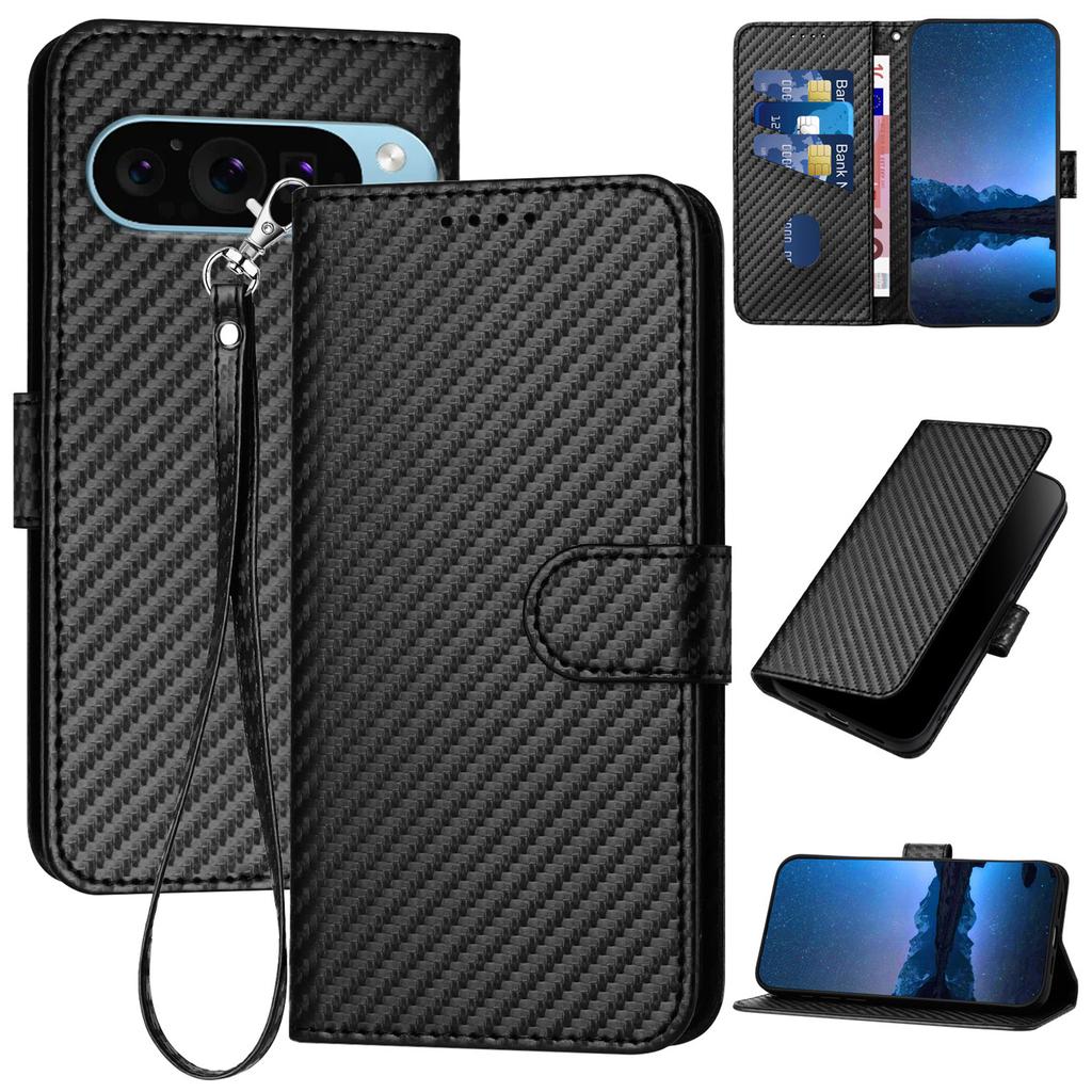 YX0070 For Google Pixel 9 Pro XL Case Carbon Fiber Texture Folio Flip Leather Phone Cover