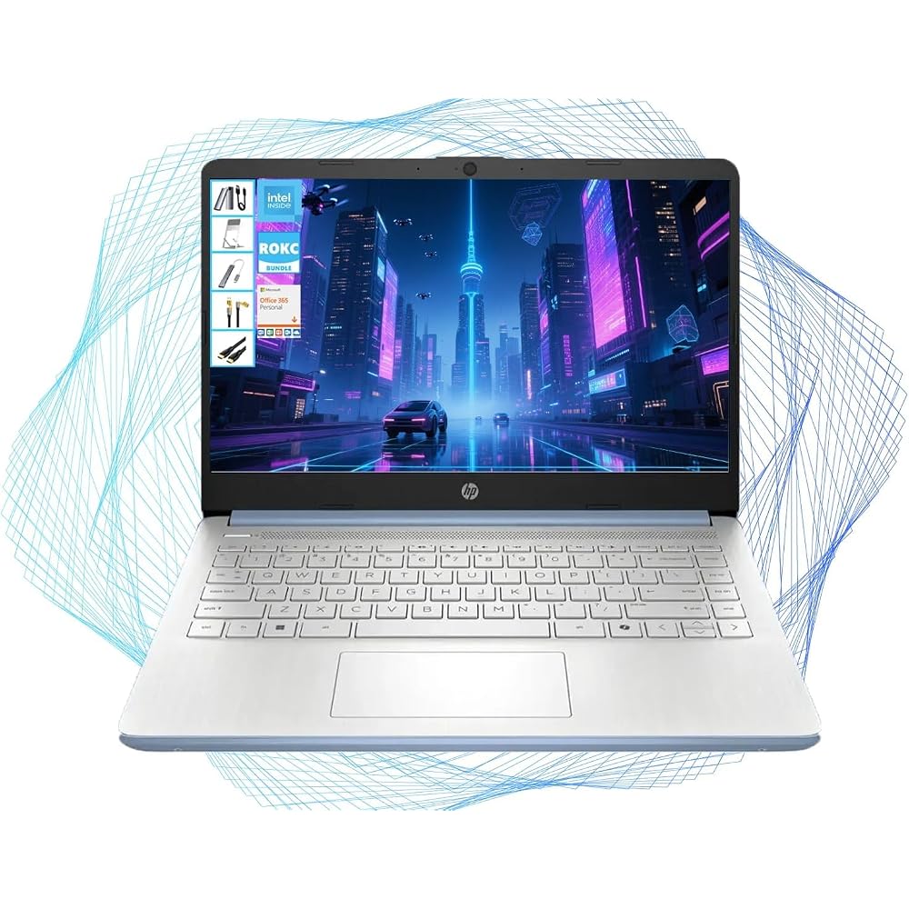HP 14-inch HD Laptop with Microsoft Office and 1TB Cloud Storage (1 Year Warranty) | 4GB RAM | 128GB SSD & 128GB Portable SSD | Intel 4-Core CPU (Beat