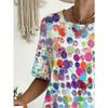 Large size women's T-shirt with colorful watercolor polka dot pattern and front pockets