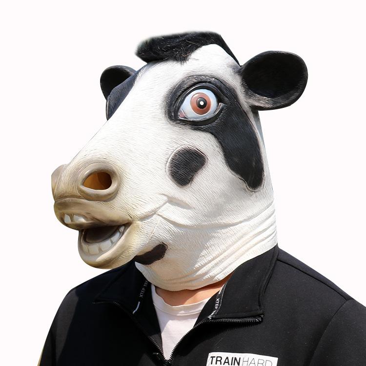 Halloween Black Cow Latex Mask Funny Animal Headgear Costume Party Props