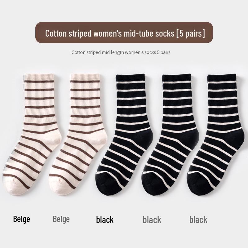 Женские полосатые носки до середины голени Maillard — весна и осень в корейском стиле с брюками Shark