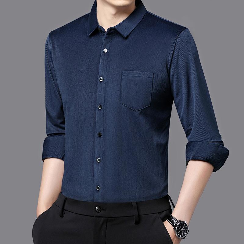 Men S Long Sleeve Loose Fit Solid Color Casual Shirt With Pockets