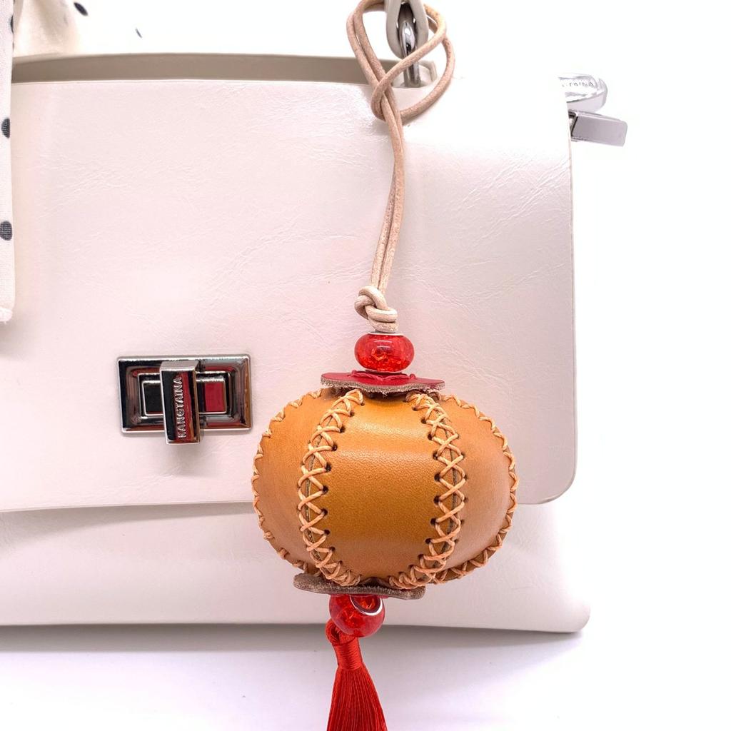 New Genuine Leather Chinese-style Lantern Bag Charm Handmade DIY Keychain & Car Pendant Traditional Creative Gift