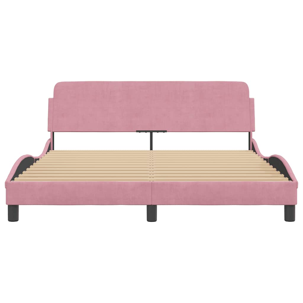 Vidaxl Rama Łóżka Z Zagłówkiem Bez Materaca Różowa 160X200Cm Aksamitna