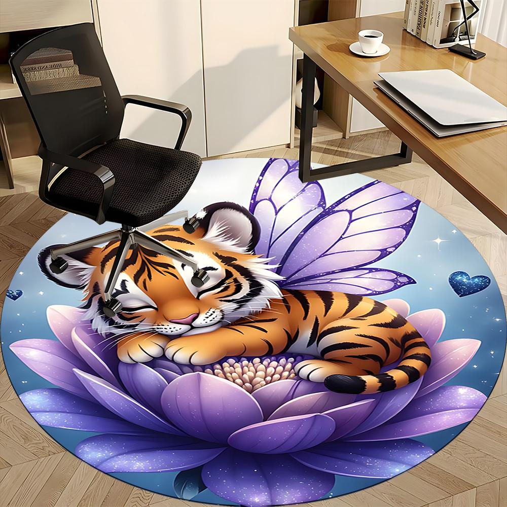 1PC Tiger Fairy Lotus Flower Chair Carpet for Office, Indoor Non-Slip Washable Carpet, Soft Comfortable Mat For Office Room yy250930299