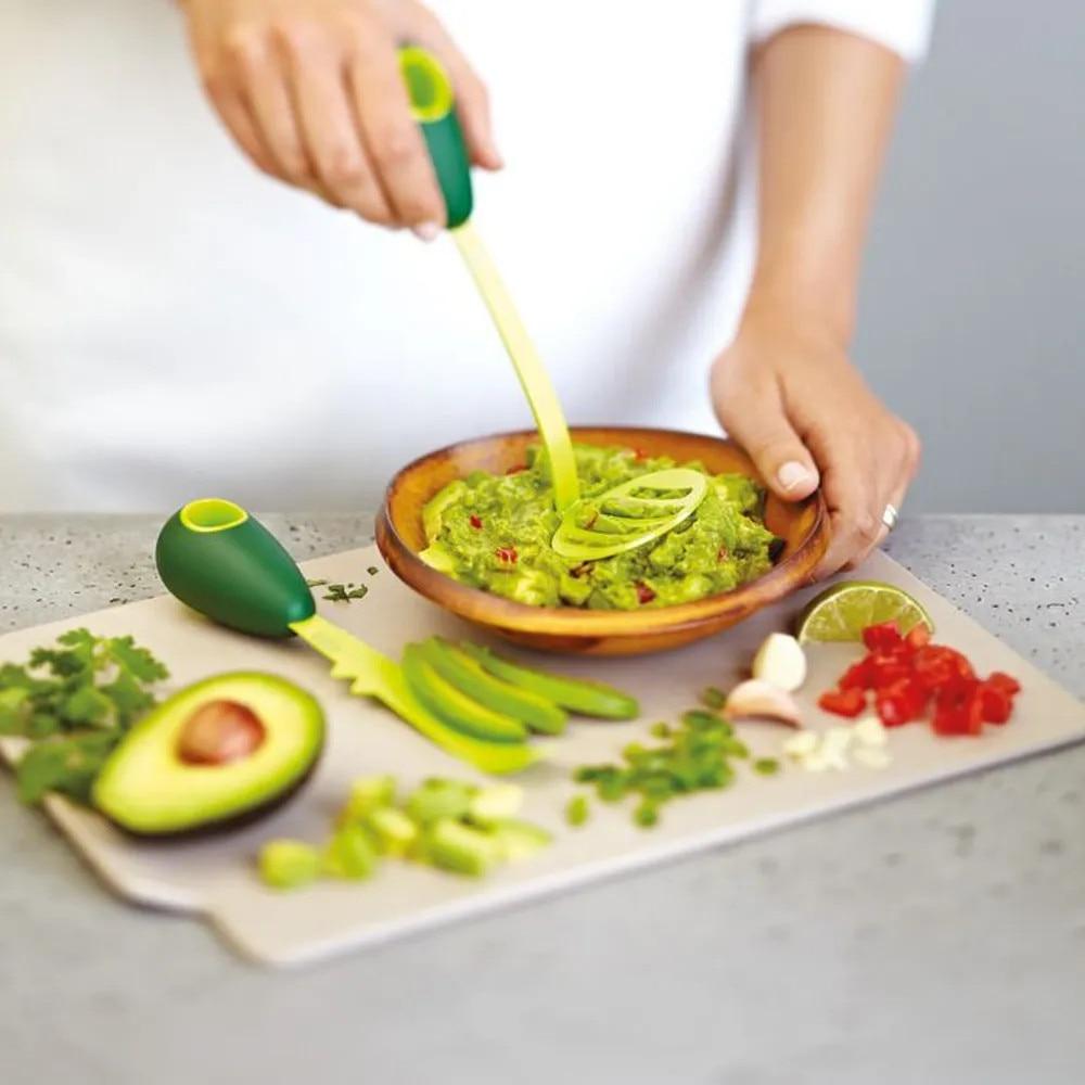 Multifunctional Avocado Cutter Kuhn Rikon, Safe Pit Extractor, Flexible Slicer, Easy Care, Dishwasher Safe, ABS/Silicone/Stainless Steel, Green