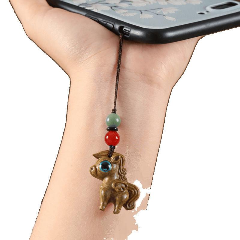 Auspicious Green Sandalwood Dragon Zodiac Cartoon Keychain & Universal Phone Lanyard
