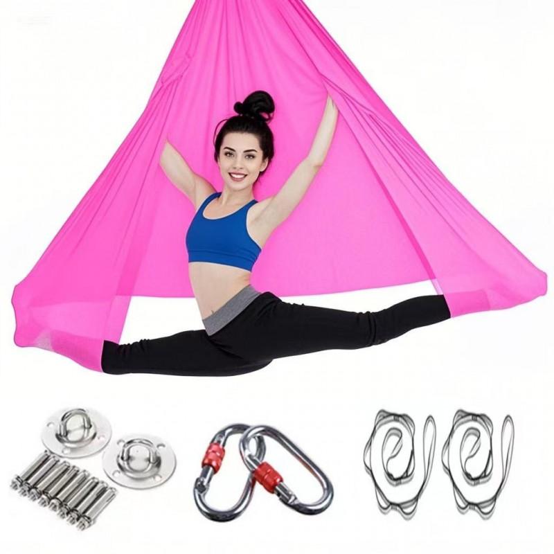 Aerial Yoga Hammock Set With Stretchy Fabric Home Gym Studio Practice Indoor Fitness Suspension Training