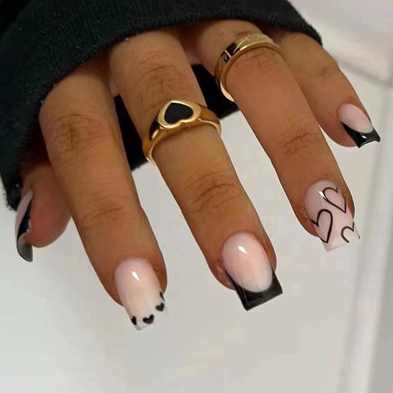 24Pcs Short Square Press On Nails White Rhinestone Flower French Tip Full Cover Reusable Fake Nail Tips