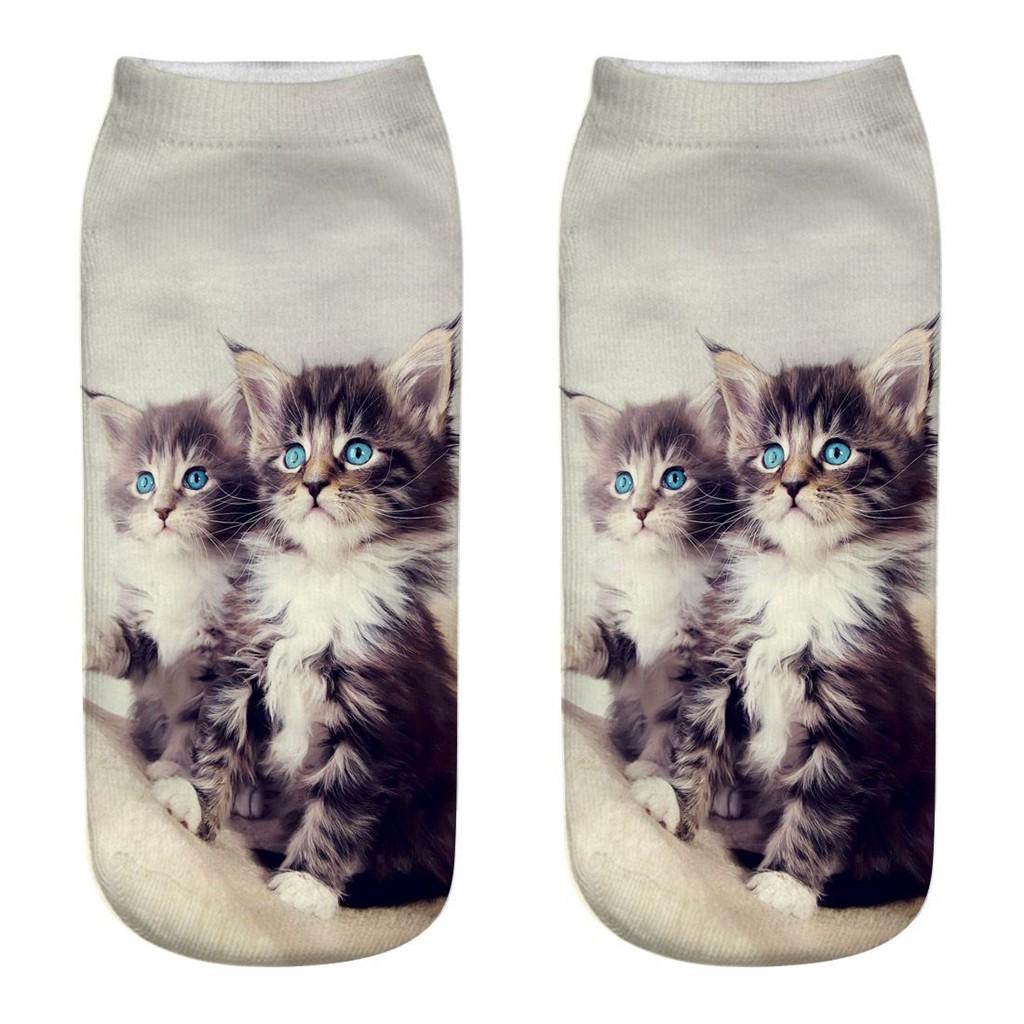 Women 3D Novelty Crazy Funny Cat Socks Cute Colorful Cartoon Low Cut Socks