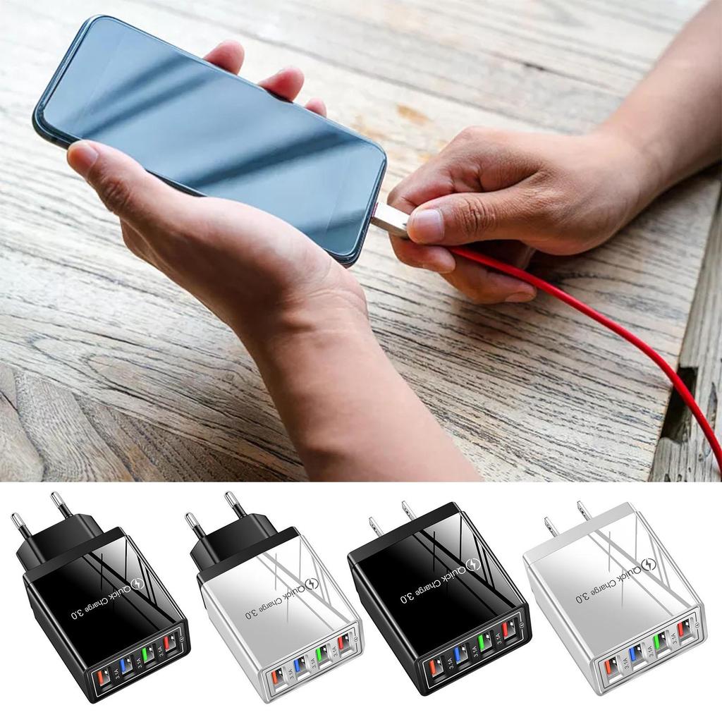 3A USB-зарядное устройство, 4 порта, быстрая зарядка 3.0, адаптер-зарядное устройство для мобильного телефона, для штепселя EU/US, iPhone, Samsung, Xiaomi, настенное мобильное зарядное устройство