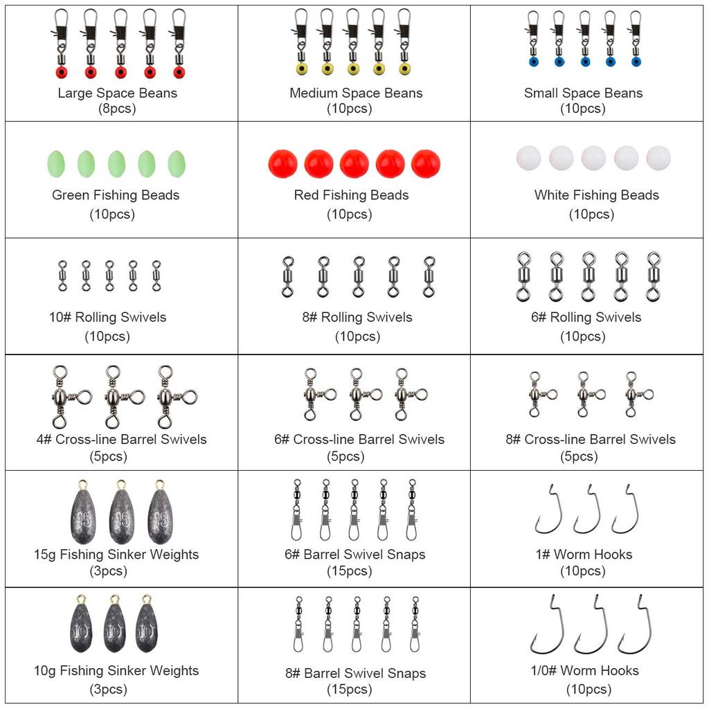Набор рыболовных снастей LIHAO с и включает набор кейсов, 160 штук вертлюжков, застежек, крючков,