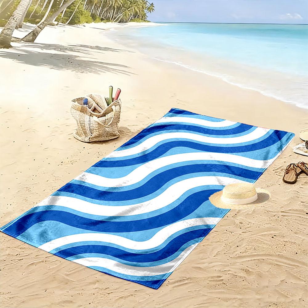 Blue and White Wave Pattern Beach Towel Quick-drying for Travel Outdoor Sports Jogging Beach and Swimming
