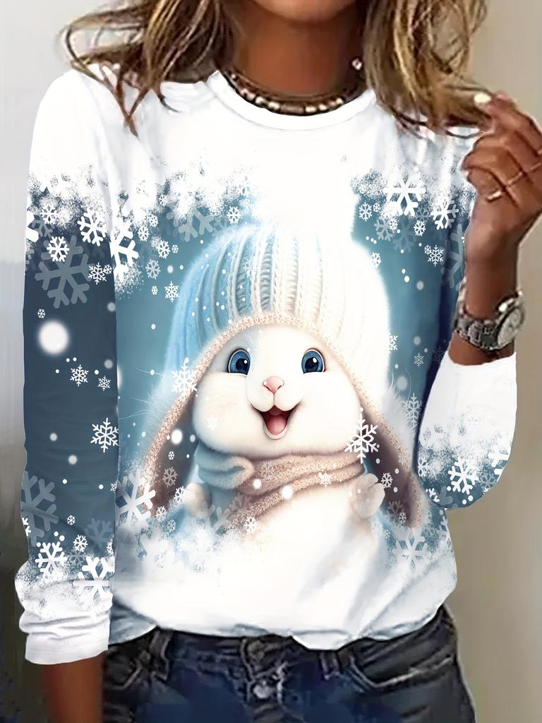 Модные футболки с 3D-принтом снеговика на рождественскую тематику, с круглым вырезом и длинным рукавом, женская одежда, повседневная одежда Y2K, одежда в стиле харадзюку, женская одежда
