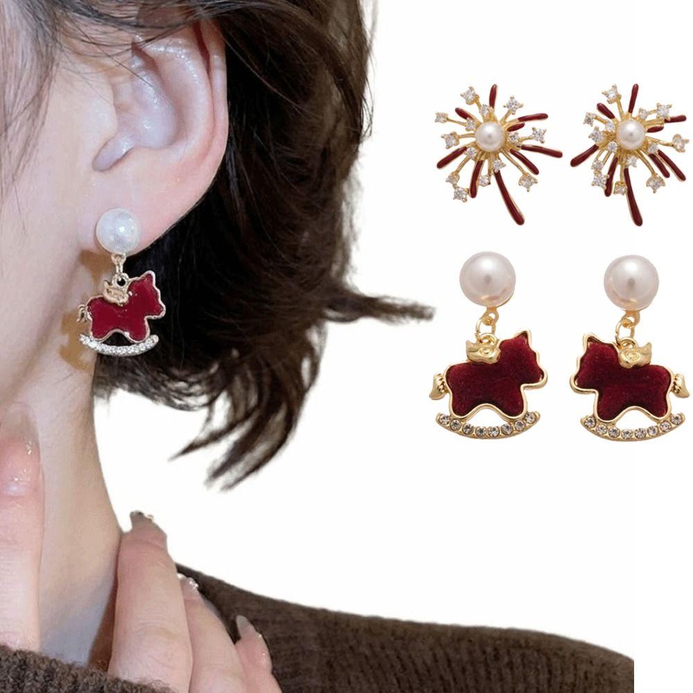 Cute Pony Pearl Earrings Sweet Ear Studs Delicate Earrings for Women Gifts