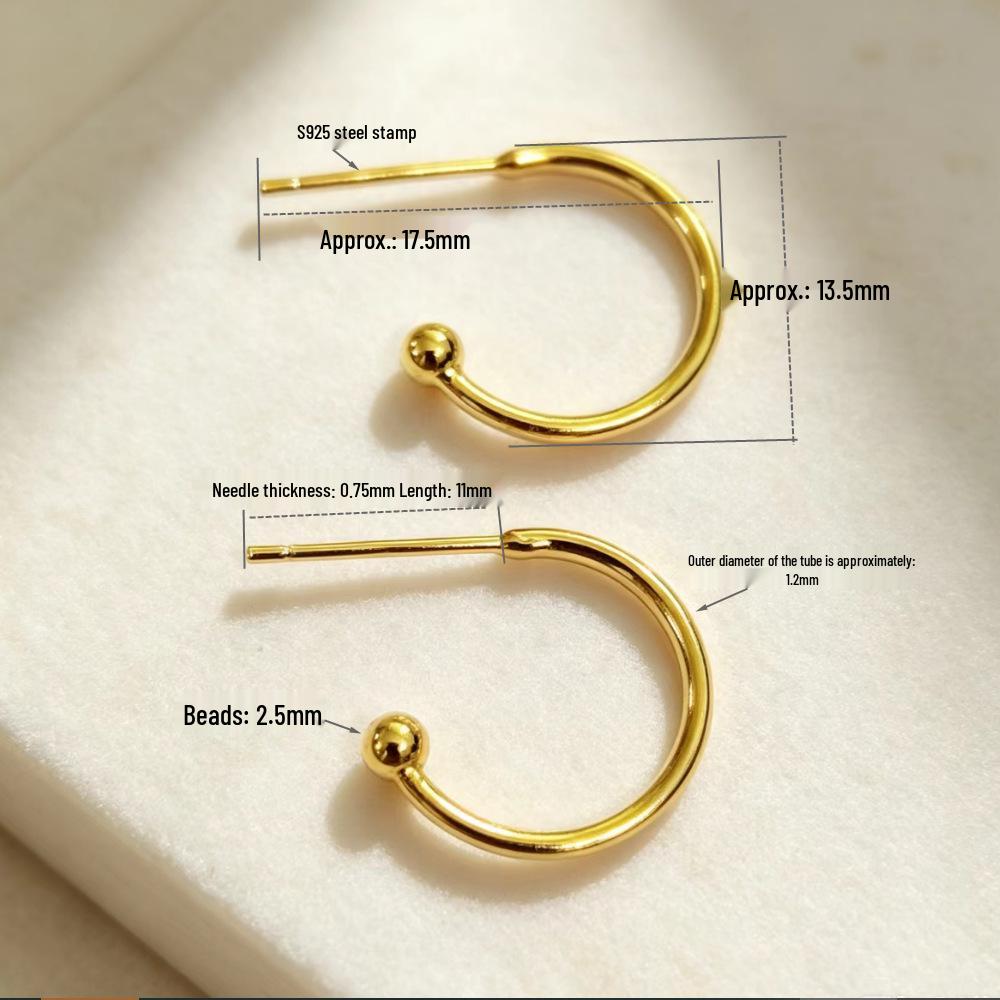 Gold-Plated S925 Sterling Silver C-Shaped Ear Hook - Fade-Resistant DIY Earring Material