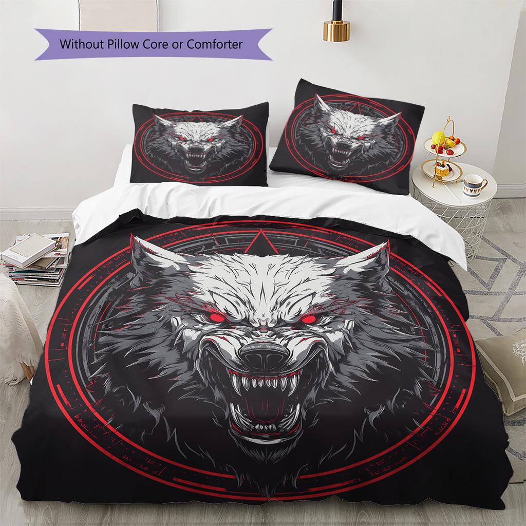 Red-Eyed Wolf Pattern Bedding Quilt Set Quilt Cover Pillowcase Home Decoration Gift (1 * duvet cover + 2 * pillowcase, without core)