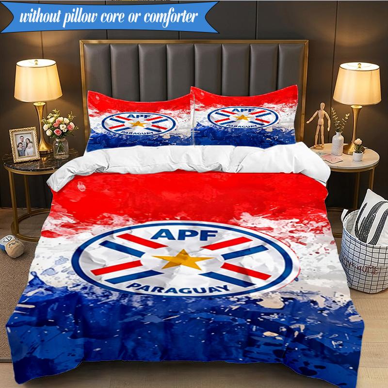 3PCS Paraguay Football Federation Emblem Bedding Set 2D Printing (Includes 1 Duvet Cover + 2 Pillowcases Coreless), Bedroom decor,Fan gift