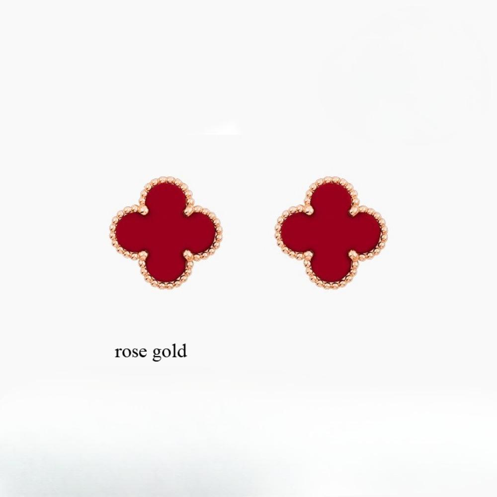 9mm Four-leaf Clover Mini Earrings Red Black Agate White Shell New Arrival Ladies Earrings