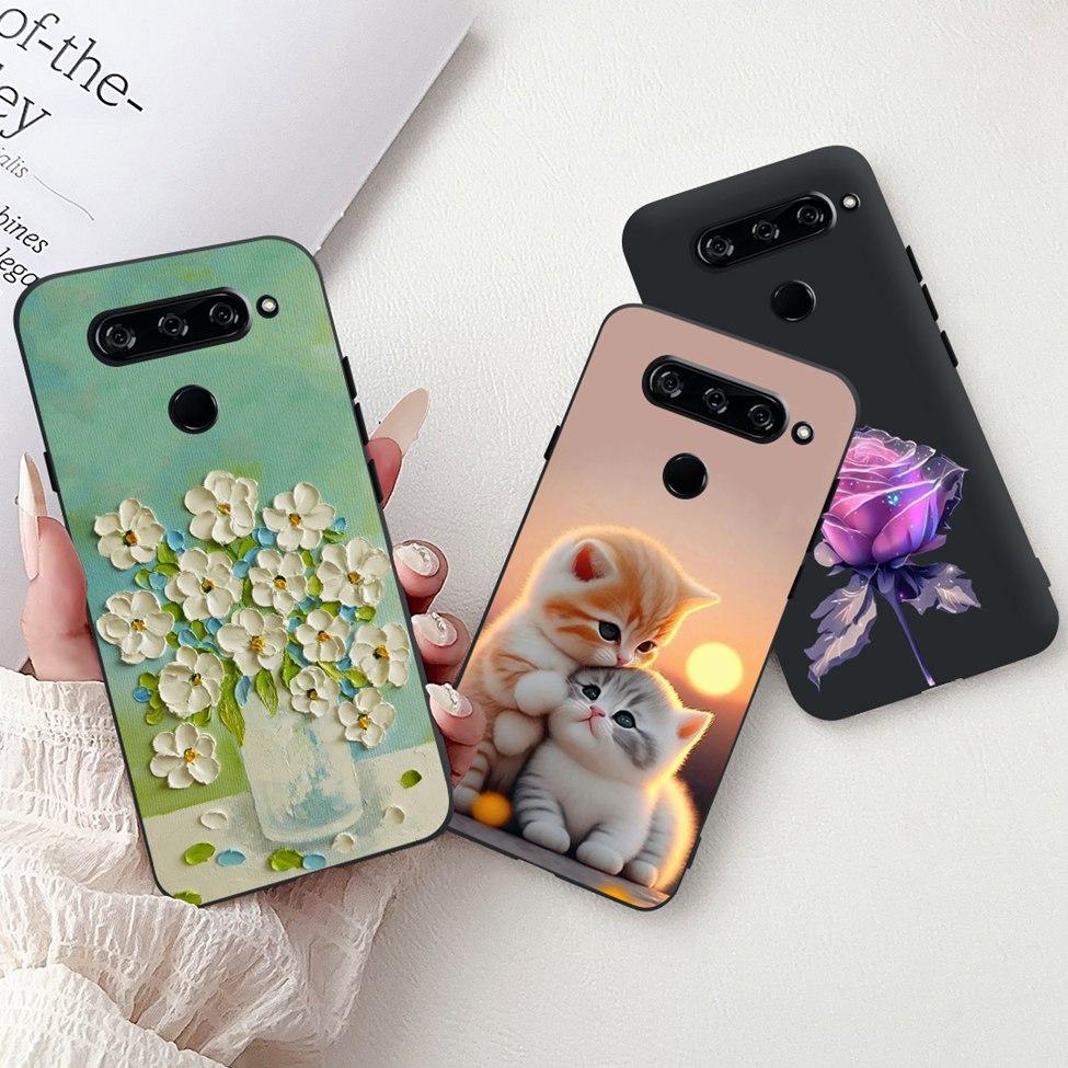Чехол For LG V40 ThinQ Чехол-крышка Силиконовый Роскошный Модный Милый Кот Крутой Ударопрочный Бампер Корпус Для LG V405 LM-V405 LM-V409N