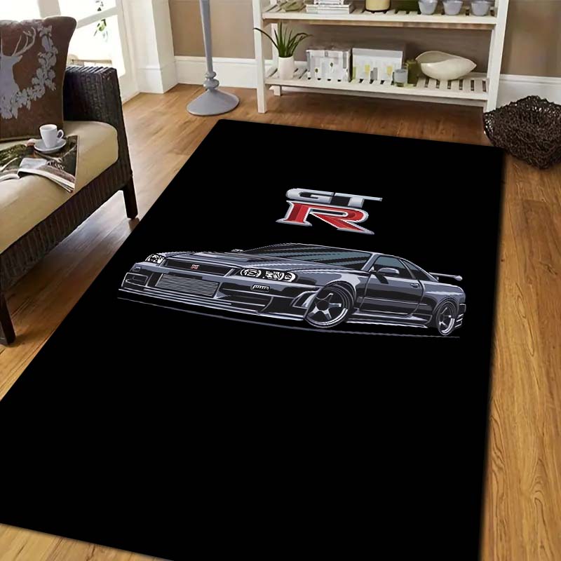 G GTR J JDM Racing Car Print Flannel Area Rug Non Slip Soft Floor Mat For Sofa Bedroom Indoor Home Decor Entrance Carpet Gift