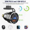 USB C 30W PD3.0 Fast Charger Din to USB, Hella Plug USB Adapter, 18W QC3.0 Power Outlet, Aluminum Voltmeter for 12V-24V Ducati Triumph BMW Motorcycle