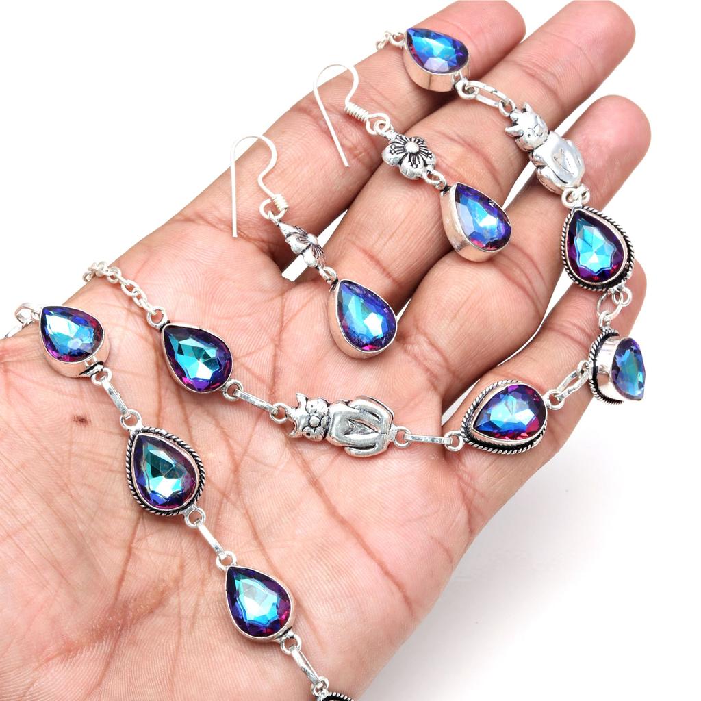 Mystic Topaz Titanium Handmade For Auntique Jewelry Set 18-20''