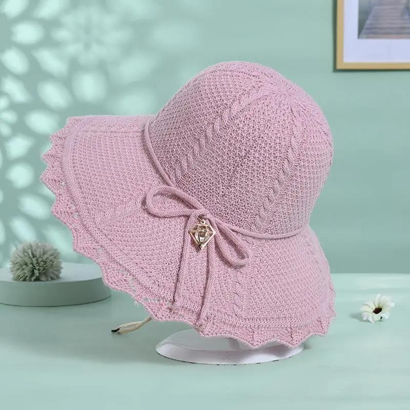 Collapsible Summer Hat for Women Beach Outdoor Straw Hat Large Brim Sunshade Bow Sun Hat