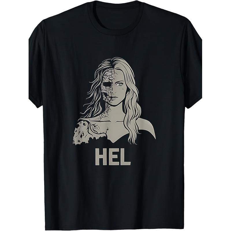 Hel Norse Goddess Viking Mythology Hel T-Shirt Solid Black T-Shirt Men Classic Perfect for Home Outdoor Work Gifting Birthdays Valentines Day Mothers