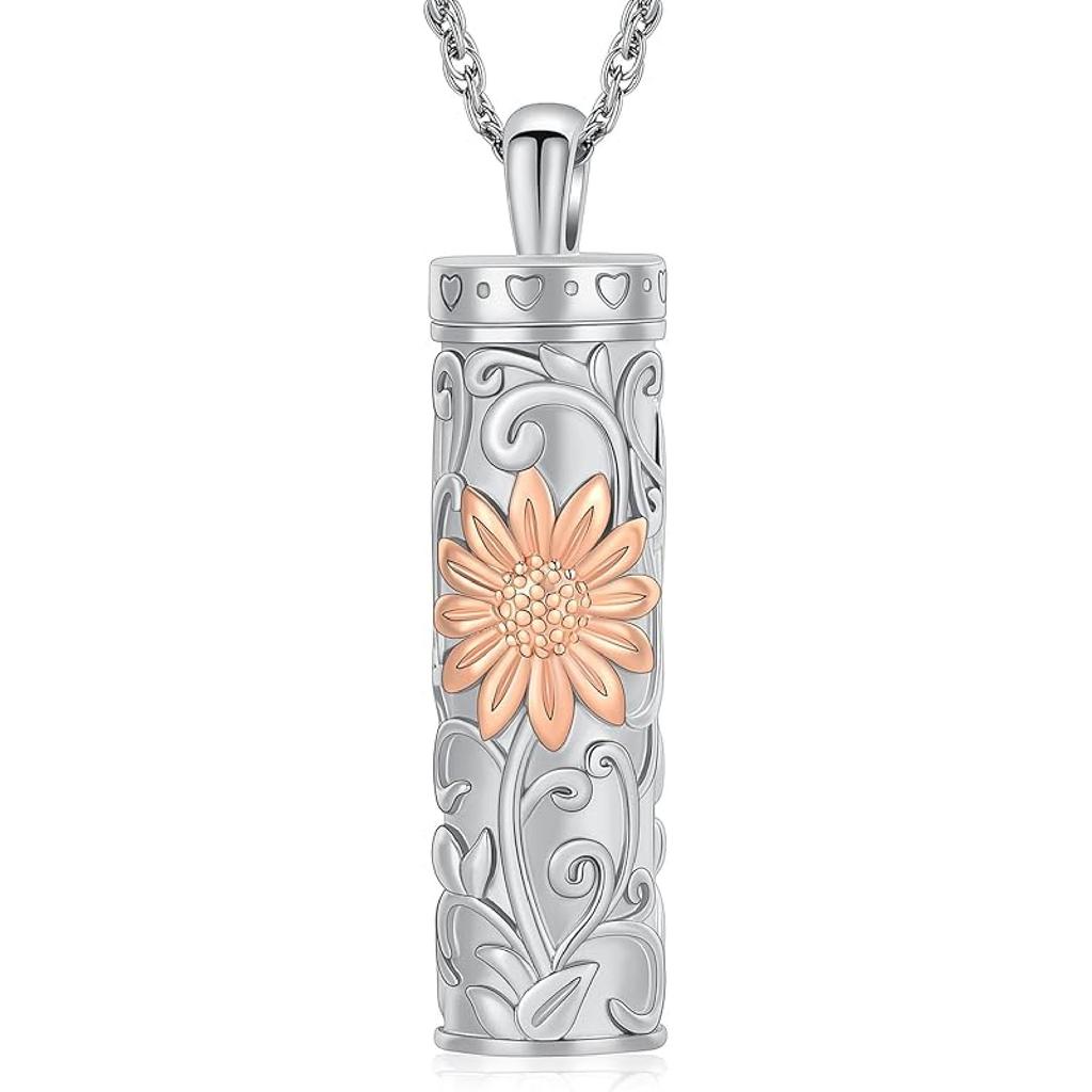 Шайво Ожерелье-урна в форме цилиндра для праха для женщин и мужчин Подсолнух Кремационное ювелирное изделие Флакон Памятный кулон для близкого человека