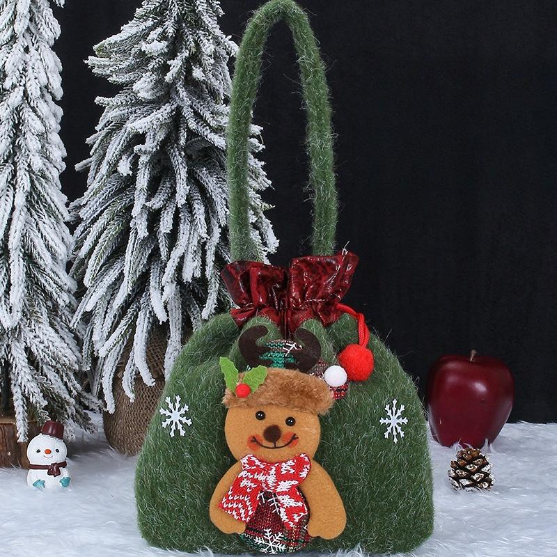 Christmas Apple Gift Bag Knitted Plush Santa Snowman Reindeer Bear Handbag Xmas Eve Candy Present Bag Holiday Party Decor