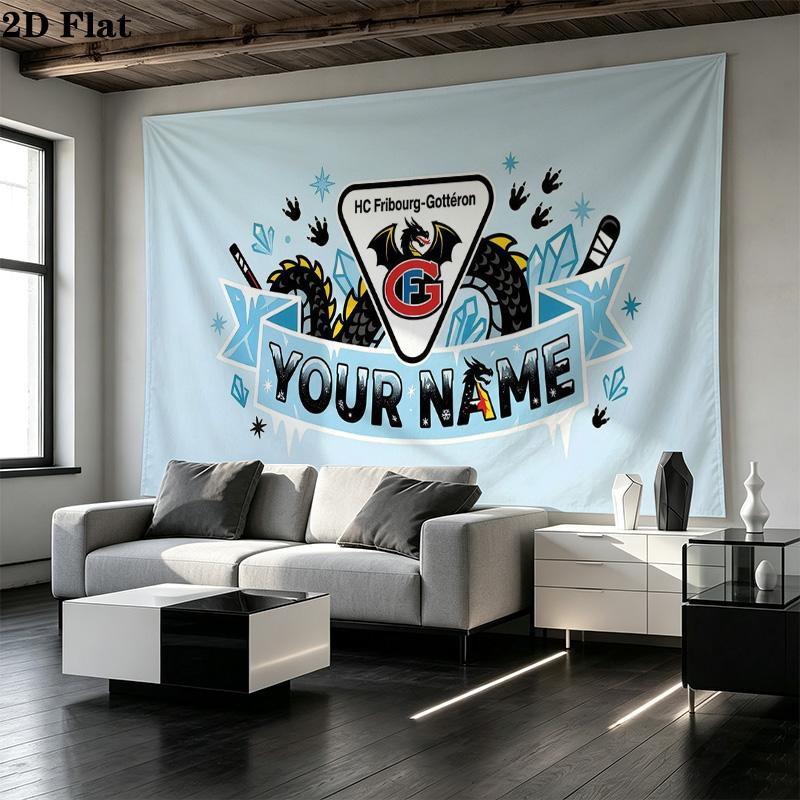 Custom Name Fribourg-Gotteron Printed Tapestry – Wall Hanging for Bedrooms, Dorms, and Home Decor