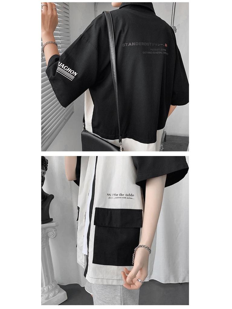 Мужская модная футболка с коротким рукавом в стиле колор-блок - Гонконгский и корейский стиль